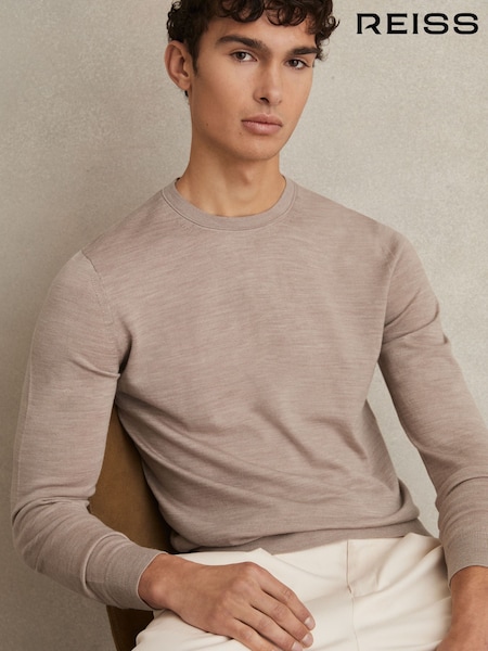 Reiss Wheat Melange Wessex Merino Wool Crew Neck Jumper (AP1232) | £88