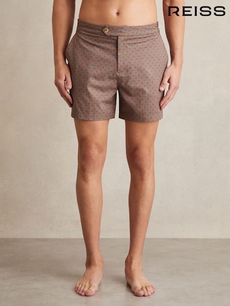 Reiss Tobacco Brown Caprio Geometric Print Swim Shorts (AP1235) | £68
