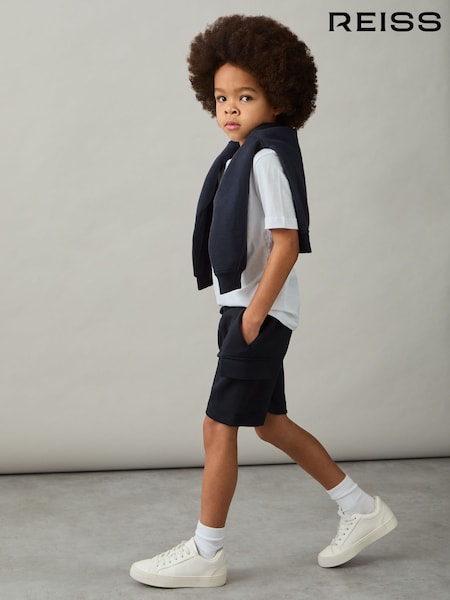 Reiss Navy Oliver 3-9 yrs Interlock-Jersey Cargo Shorts (AP1237) | £28