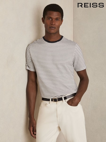 Reiss White/Navy June Heavyweight Striped T-Shirt (AP1238) | £58