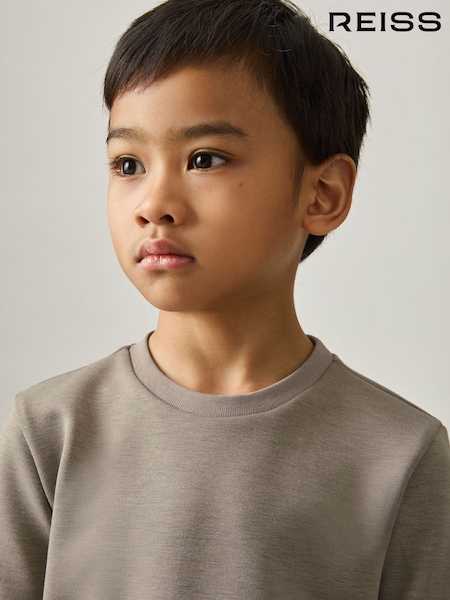 Reiss Taupe Brown Bradley 9-13 yrs Interlock-Jersey Crew-Neck T-Shirt (AP1248) | £24