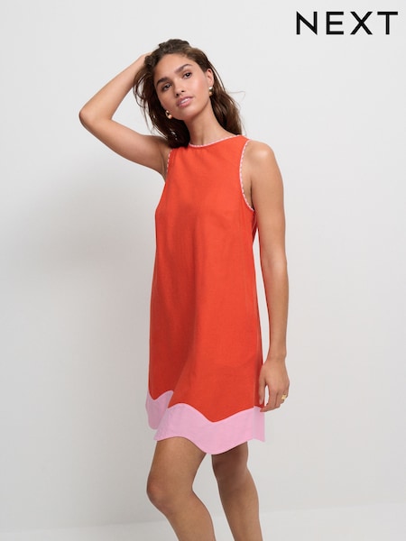 Red & Pink Scallop Edge Mini Shift Dress (AP1267) | £35