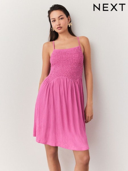 Bright Pink Strappy Textured Jersey Mini Dress (AP1277) | £28