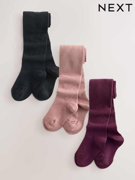 Plum Red Pink and Black 3 Pack Cotton Rich Tights (AP1452) | £15 - £19.50