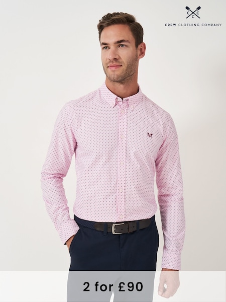 Crew Clothing Pink Pinpoint Printed Oxford 100% Cotton Shirt (AP1929) | £59