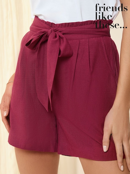 Friends Like These Red Linen Blend Elasticated Waist Shorts (AP1941) | £28