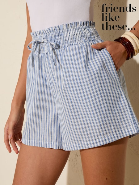 Friends Like These Blue Stripe Linen Blend Elasticated Tie Front Shorts (AP1944) | £27