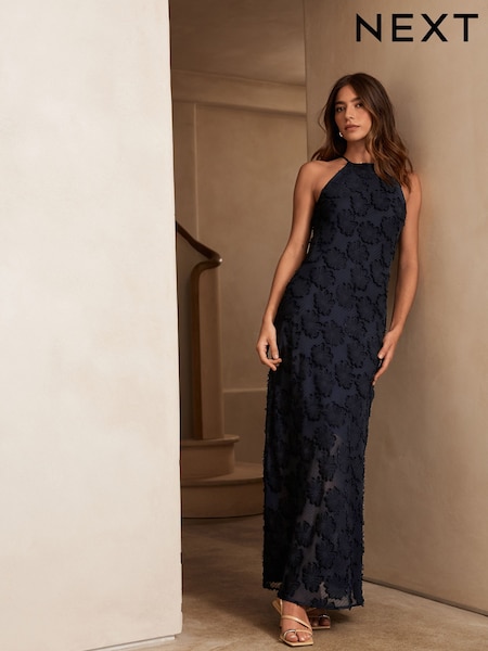 Navy Blue Occasion Floral Textured Maxi Dress (AP2236) | £62