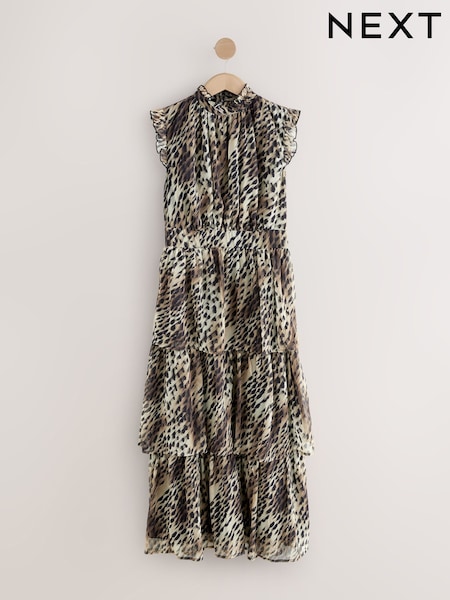 Animal Leopard Print Printed High Neck Tiered Occasion Maxi Dress (AP2242) | £42