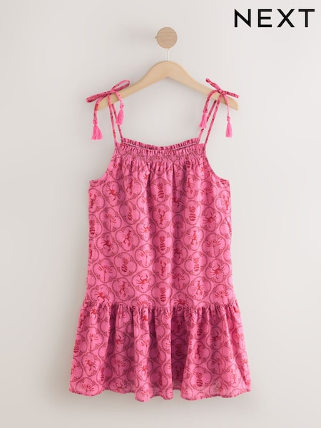 Pink Crustaceans Print Tie Strap Tiered Mini Dress (AP2248) | £24