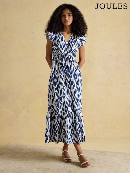 Joules Winnie Blue/White Frill Shoulder Dress (AP2359) | £65