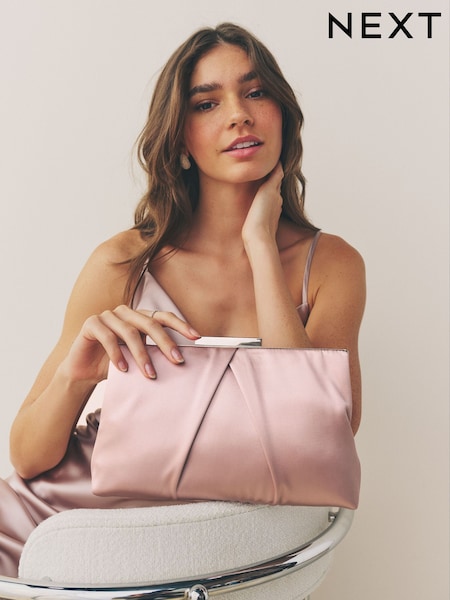 Pink Satin Pleat Clutch Bag (AP2438) | £25