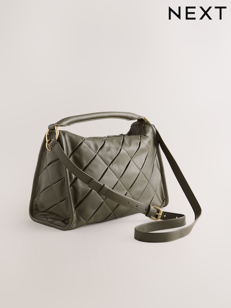 Khaki Green Leather Weave Cross-Body Bag (AP2497) | £88