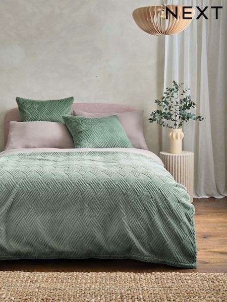 Sage Green Basset Embossed Faux Fur Throw (AP2519) | £40 - £50