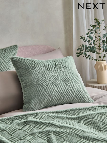 Sage Green 59 x 59cm Basset Embossed Faux Fur Cushion (AP2527) | £18