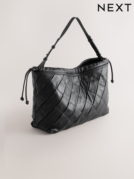Black Leather Weave Shoulder Bag (AP2544) | £105