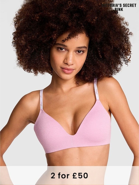 Victoria's Secret PINK Petal Pink Shine Non Wired Lightly Lined Cotton Logo Bra (AP2791) | £29