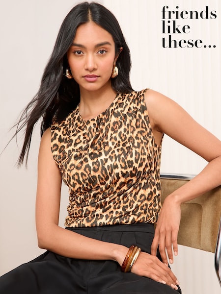 Friends Like These Brown Animal Slinky Drape Top (AP2808) | £30