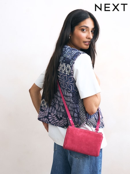 Pink Suede Double Zip Cross-Body Bag (AP2831) | £30
