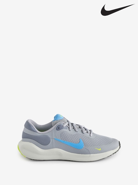 Nike Cement Grey/Blue Youth Revolution 7 Running Trainers (AP2992) | £45