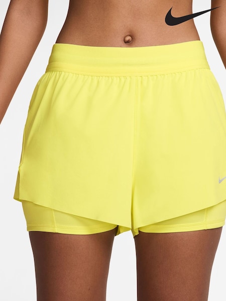 Nike Yellow Swift Dri-FIT Mid Rise 2-In-1 Running Shorts (AP3106) | £55