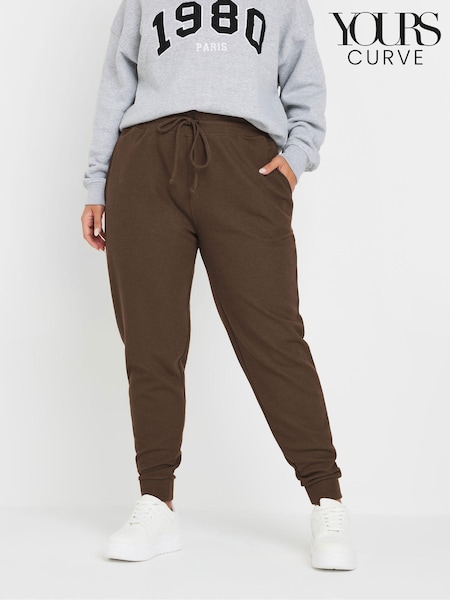 Yours Curve Brown Elasticated Cuffed Joggers (AP3996) | £27