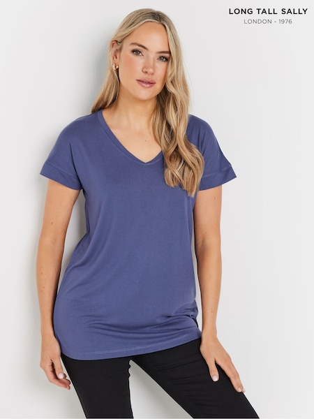 Long Tall Sally Blue Premium Modal V-Neck T-Shirt (AP3999) | £19