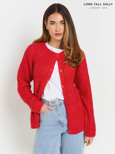 Long Tall Sally Red Chunky Knitted Cardigan (AP4023) | £33