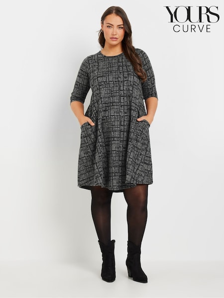 Yours Curve Dark Grey Check Print Mini Dress (AP4044) | £34