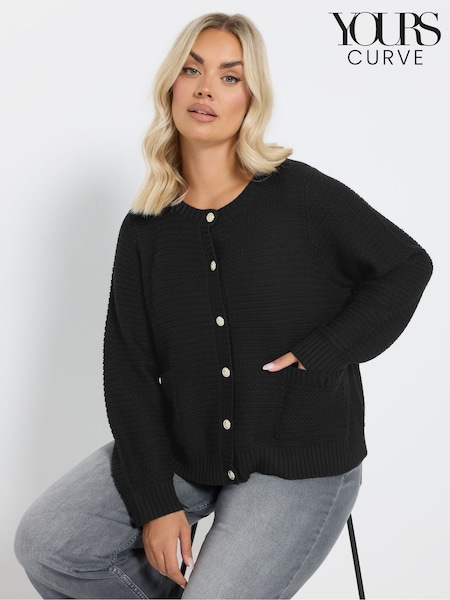 Yours Curve Black Button Thru Cardigan (AP4055) | £37