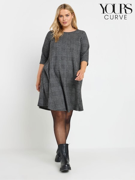 Yours Curve Aqua Grey Check Print Mini Dress (AP4083) | £34