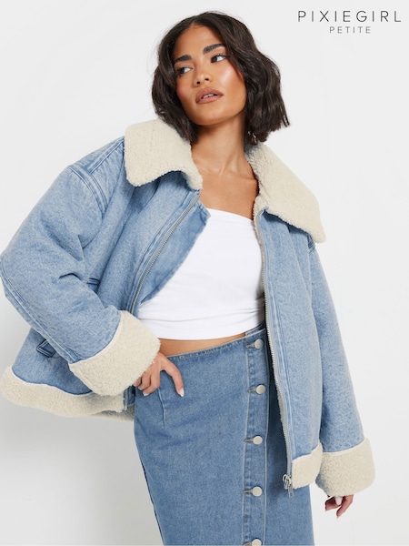 PixieGirl Petite Blue Denim Aviator Jacket (AP4093) | £65
