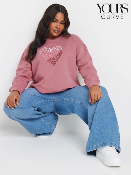 Yours Curve Pink Paris Tonal Embroided Sweatshirt (AP4096) | £29