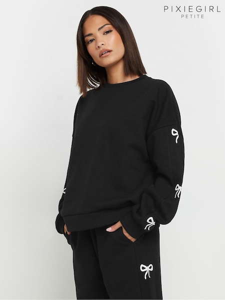 PixieGirl Petite Black Bow Detail Sweatshirt (AP4103) | £29