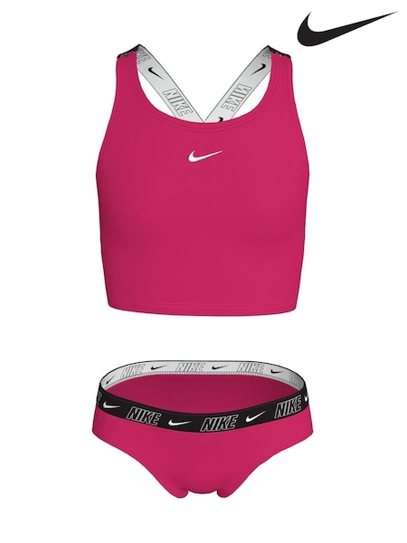 Nike Light Pink Logo Tape Cross-Back Midkini Bikini Set (AP4107) | £26