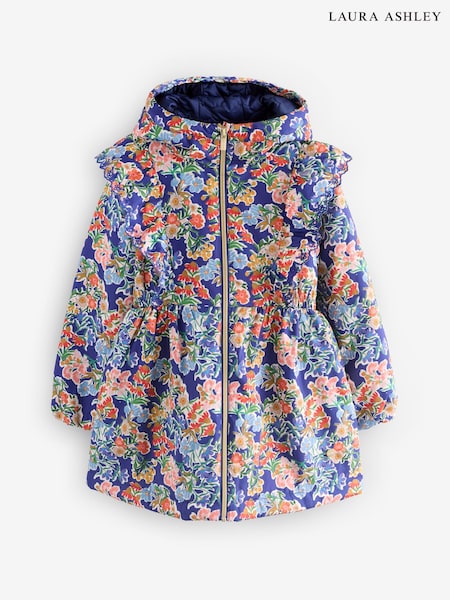 Laura Ashley French Navy Blue Meadow Floral Print Frill Coat (AP4178) | £48 - £52