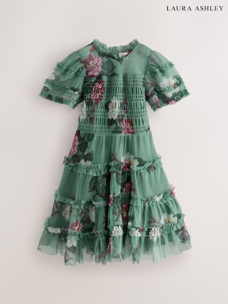 Laura Ashley Green Haze Smocked Frill Tiered Dress (AP4186) | £36 - £40