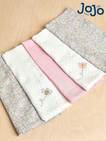 JoJo Maman Bébé 5-Pack Embroidered Muslins (AP4215) | £18