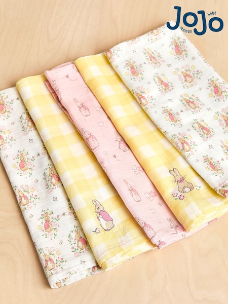 JoJo Maman Bébé 5-Pack Flopsy Bunny Embroidered Muslins (AP4223) | £19.50