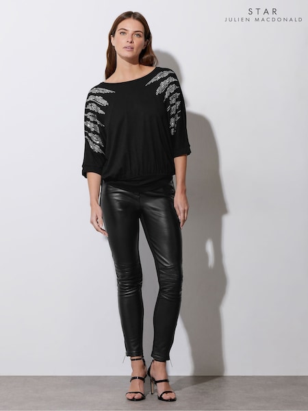 Star by Julien MacDonald Black Diamante Detail Grown On Sleeve Top (AP4260) | £45