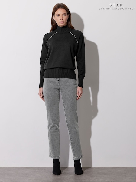 Star by Julien MacDonald Black Studded Raglan Rollneck Jumper (AP4280) | £50