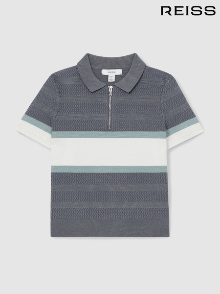 Reiss Airforce Blue Grove 13-14 yrs Textured Colour-Block Polo Shirt (AP4337) | £42