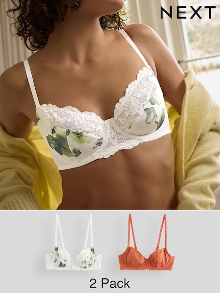 Orange/Green Print 2 Pack Non Pad Full Cup Bras (AP4346) | £26