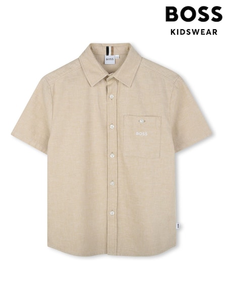 BOSS Natural Short Sleeve Logo Occasion Shirt (AP4399) | £85
