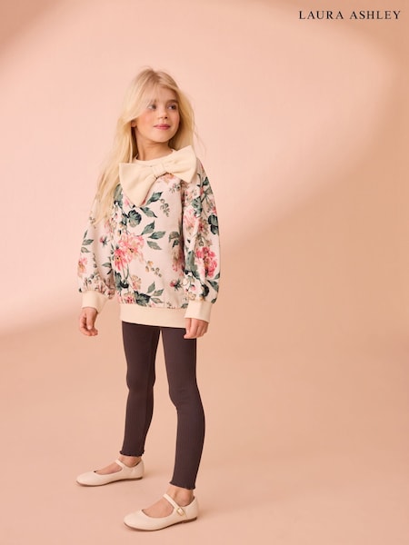 Laura Ashley Cream/Pink/Green Romilly Floral Sweatshirt and Ribbed Leggings Set (AP4402) | £28 - £32