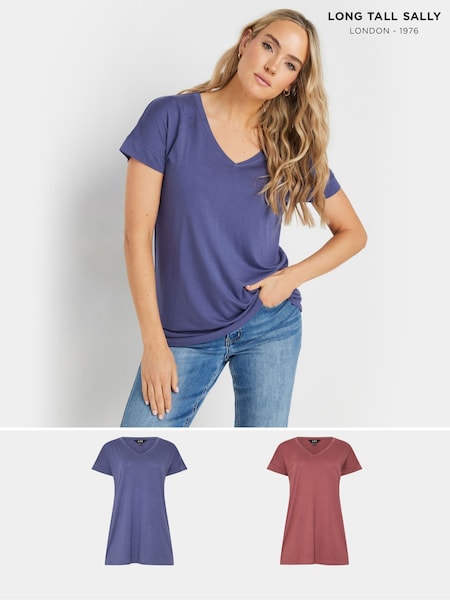 Long Tall Sally Blue Modal T-Shirts 2 Pack (AP4418) | £33