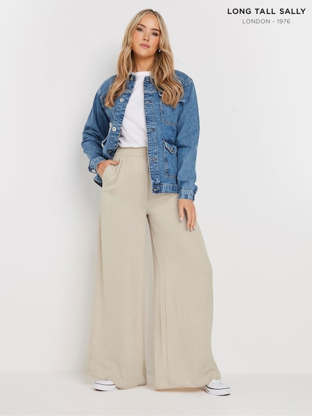 Long Tall Sally Natural Hammered Satin Wide Leg Trousers (AP4457) | £36
