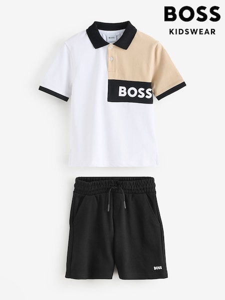 BOSS Natural Logo Colourblock Polo Shirt and Short Set (AP4458) | £135