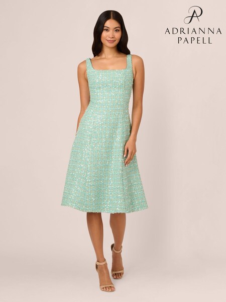 Adrianna Papell Green Fit And Flare Boucle Dress (AP4533) | £249