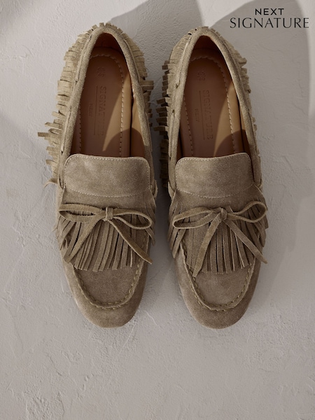 Khaki Green Signature Premium Suede Fringe Boat Shoes (AP4629) | £62
